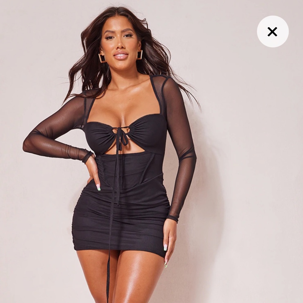 NWT PLT Shape Black Mesh Corset Detail Cut Out Bodycon Dress